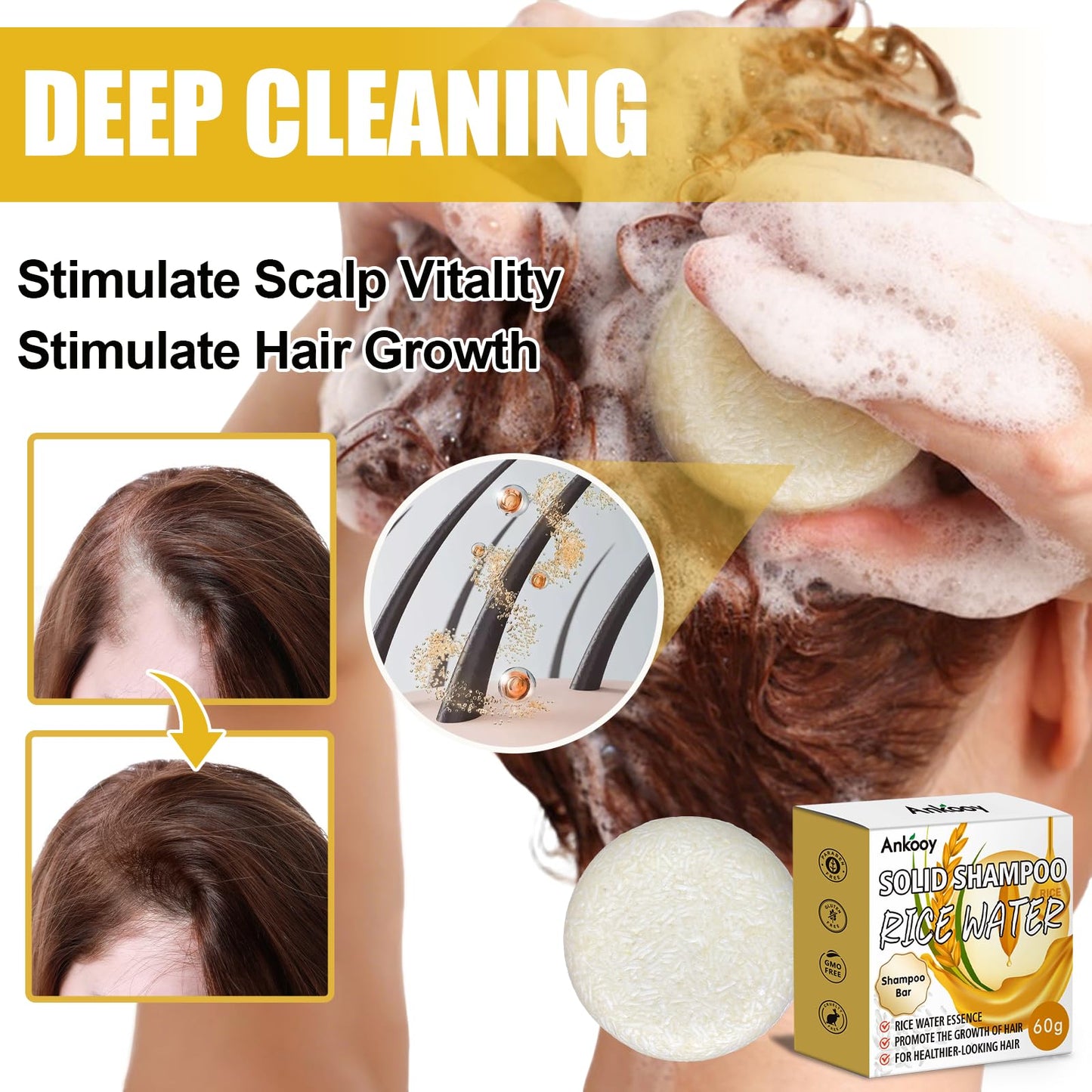 ANKOOOY 2 Pack Rice Water Shampoo & Conditioner Set – Deep Cleansing, Fuller Hair, Growth Support, Sulfate & Paraben Free
