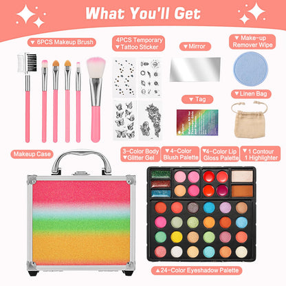 Anpro All-In-One Makeup Carry Case with Pro Teen Makeup Set – Complete Starter Cosmetics Kit
