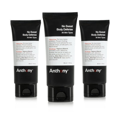 Anthony No Sweat Body Defense for Men – Cream-to-Powder, Talc-Free, Anti-Chafe & Odor Control (Pack of 3, 3 oz each)