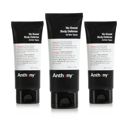 Anthony No Sweat Body Defense for Men – Cream-to-Powder, Talc-Free, Anti-Chafe & Odor Control (Pack of 3, 3 oz each)