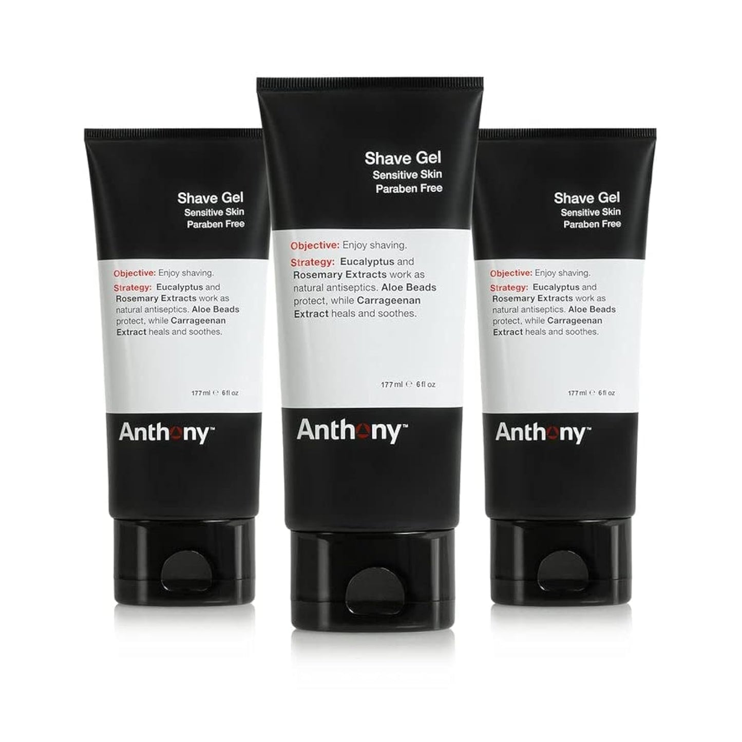 Anthony Shave Gel for Sensitive Skin – Non-Foaming, Aloe Vera Beads (6 oz, 3 Pack)