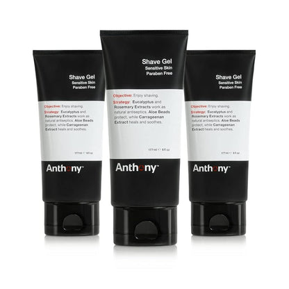 Anthony Shave Gel for Sensitive Skin – Non-Foaming, Aloe Vera Beads (6 oz, 3 Pack)