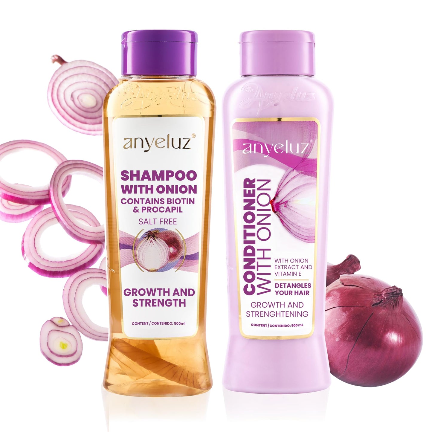Anyeluz Onion Shampoo & Conditioner Set — Salt-Free & Keratin-Safe with Biotin (16.9 oz x 2)