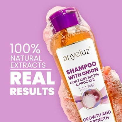ANYELUZ Onion Shampoo – Odorless, Oil Control, All Hair Types (Salt & Paraben Free)