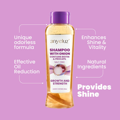 ANYELUZ Onion Shampoo – Odorless, Oil Control, All Hair Types (Salt & Paraben Free)