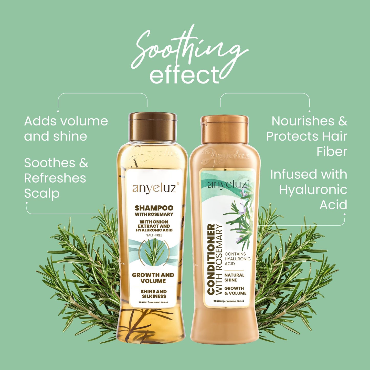 ANYELUZ Rosemary Shampoo & Conditioner Set with Hyaluronic Acid – Strengthen, Hydrate, Shine