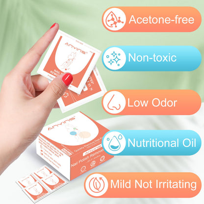 ANYINS Nail Polish Remover Pads – 200PCS, Acetone-Free Wipes with Nourishing Oils