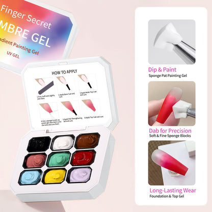 AOBOO Ombre Gel Nail Polish Kit – 9-Color Gradient Blush, Nail Sponges & Tools for At-Home Nail Art