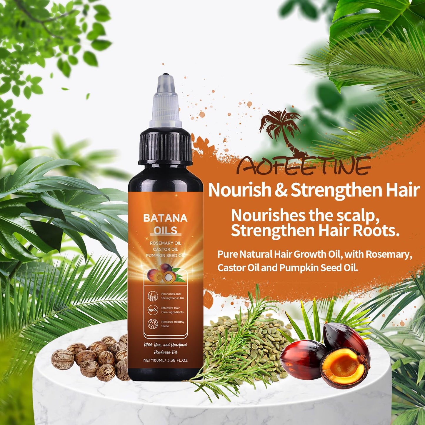 AOFEETINE Batana Oil for Hair Growth – 4-in-1 Deep Nourishment with Rosemary, Castor & Pumpkin Seed