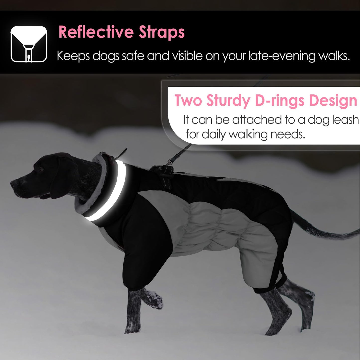AOFITEE Large Dog Coat Winter Jacket with Built-in Harness | Reflective Puffer Snowsuit for Small to Large Dogs