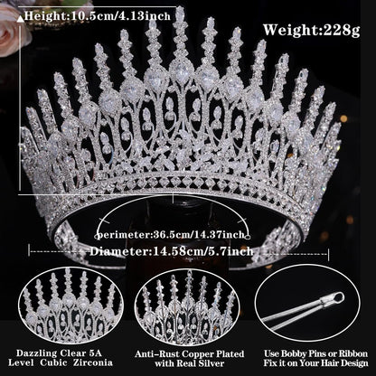 Aoligrace Luxury Wedding Crown – 5A Cubic Zirconia Tall Princess Tiara