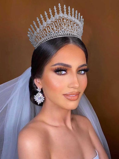 Aoligrace Luxury Wedding Crown – 5A Cubic Zirconia Tall Princess Tiara