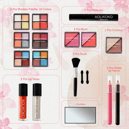 AOLIKOKO All-in-One Makeup Kit for Teens & Women | Portable Train Case