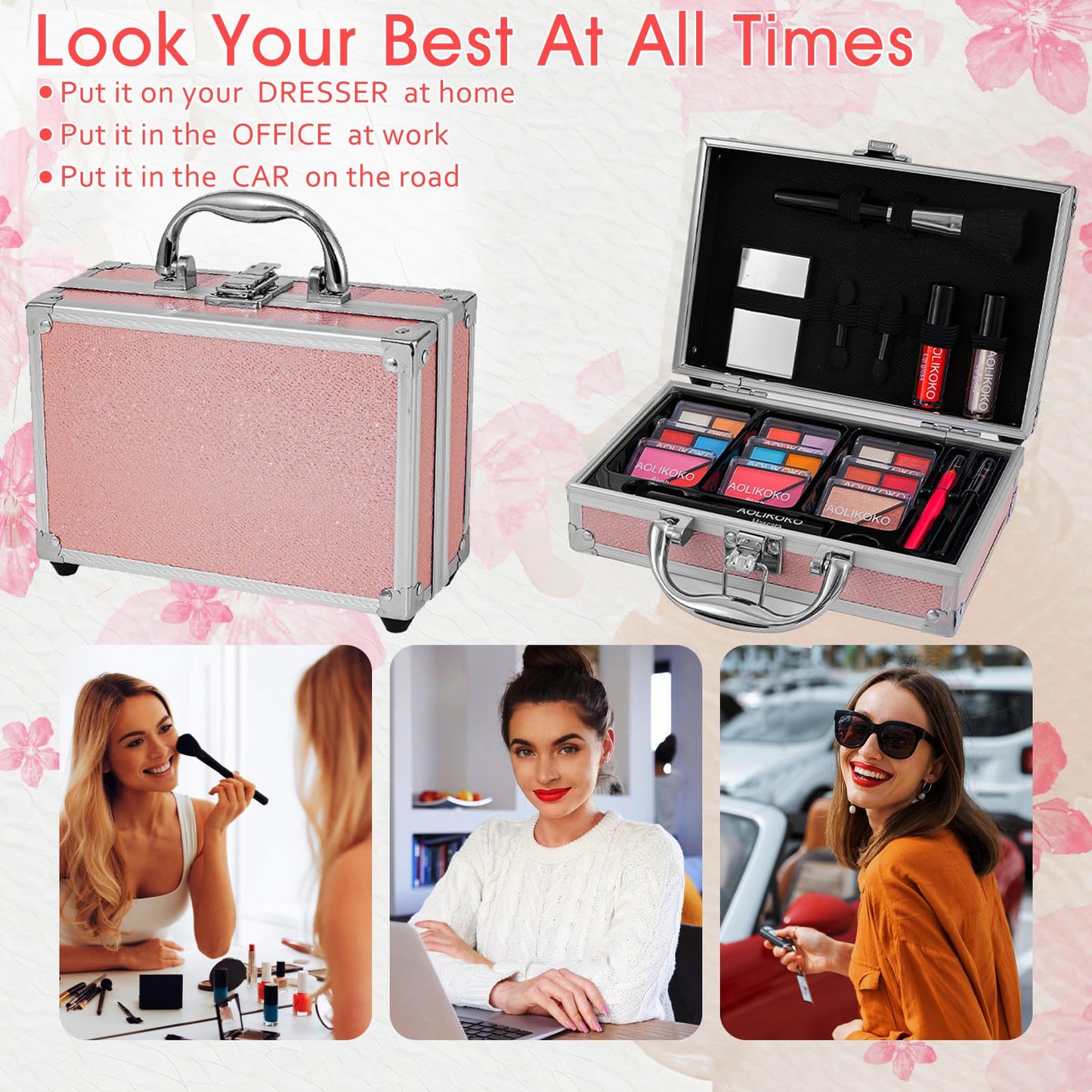 AOLIKOKO All-in-One Makeup Kit for Teens & Women | Portable Train Case