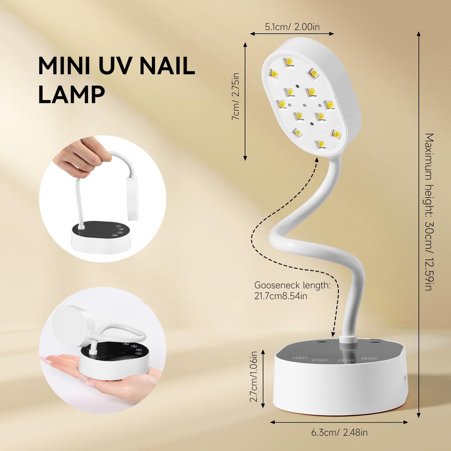 AORAEM UV Nail Lamp Gooseneck Mini 36W – Rechargeable Gel Dryer with 4 Timers