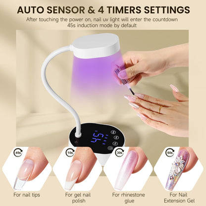 AORAEM UV Nail Lamp Gooseneck Mini 36W – Rechargeable Gel Dryer with 4 Timers