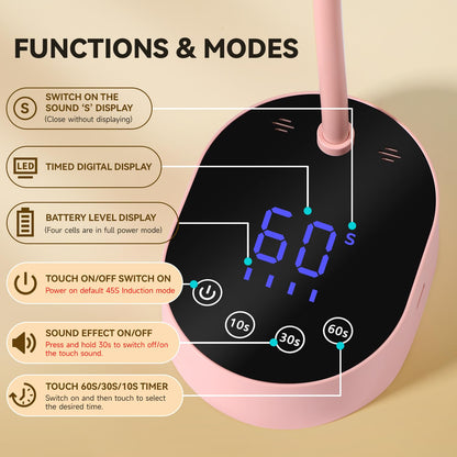 AORAEM UV Nail Lamp | Gooseneck Mini 36W Rechargeable LED, 4 Timers & Auto Sensor, Pink