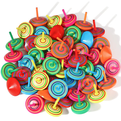 Aoriher Colorful Wood Spinning Tops – 24-Piece Educational Gyroscope Set