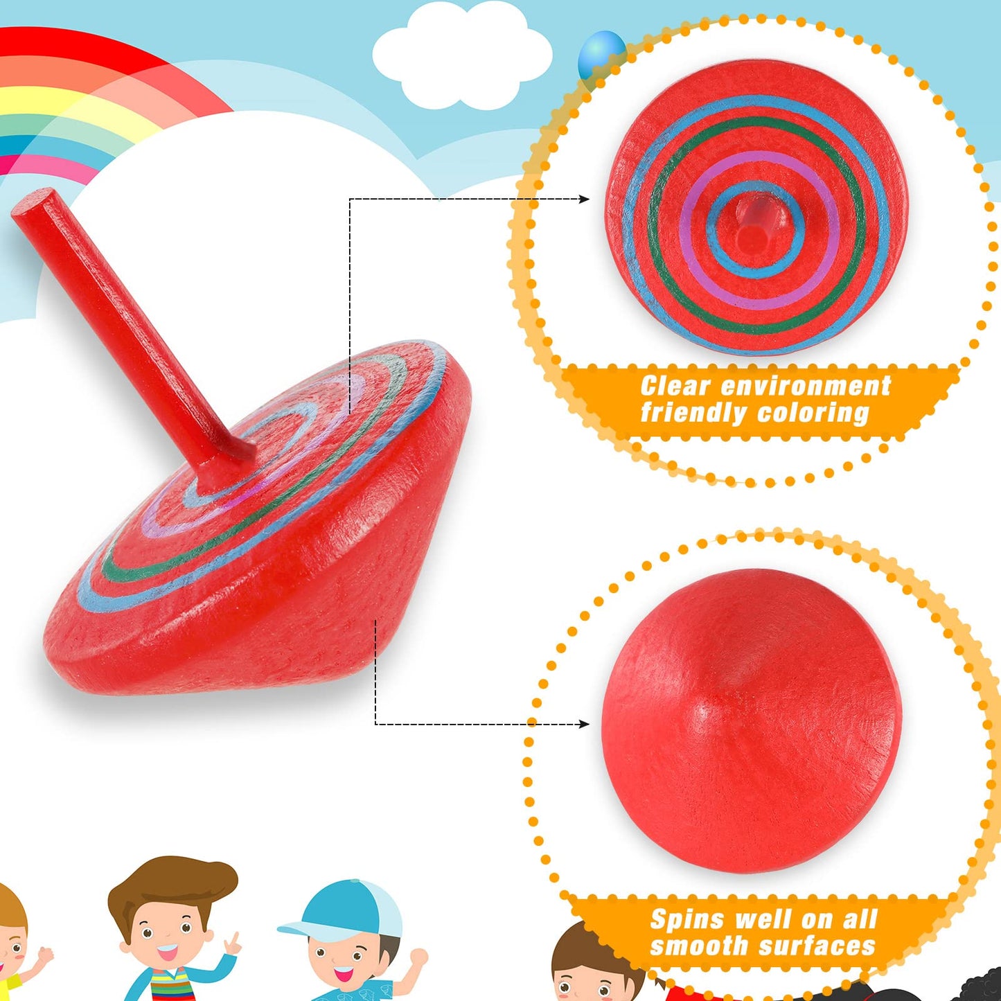 Aoriher Colorful Wood Spinning Tops – 24-Piece Educational Gyroscope Set