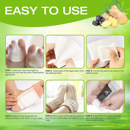 AOSORW Natural Herbal Foot Pads Ginger Oil and Bamboo Charcoal 100 Pads Pack - Overnight Foot Care