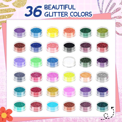 Aottom Temporary Glitter Tattoo Kit for Kids – 220 Templates, 70+ Stickers, 36 Glitter Colors, 3 Glues, 5 Brushes