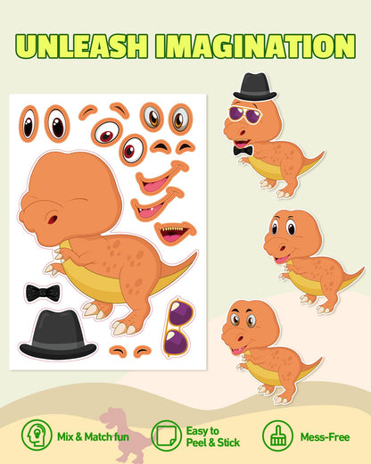 Aowplc 30 Sheets Dinosaur Stickers – Mix and Match Creative Crafts for Kids, Party Favors & Activities