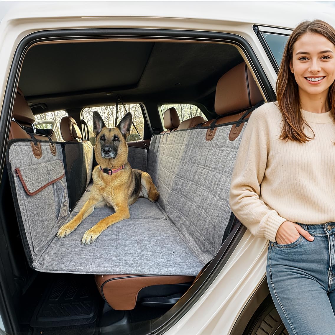 APetsPlanet Dog Car Seat Cover – Waterproof Backseat Hammock with Mesh Window, Storage & Door Covers