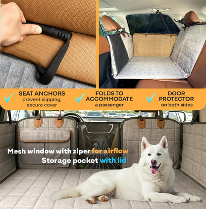 APetsPlanet Dog Car Seat Cover – Waterproof Backseat Hammock with Mesh Window, Storage & Door Covers
