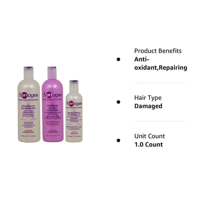 ApHogee Hair Repair Set: Damaged Hair Shampoo, ProVitamin Leave-In Conditioner, Keratin 2 Minute Reconstructor (16oz, 16oz, 8oz)
