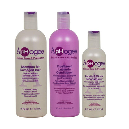 ApHogee Hair Repair Set: Damaged Hair Shampoo, ProVitamin Leave-In Conditioner, Keratin 2 Minute Reconstructor (16oz, 16oz, 8oz)