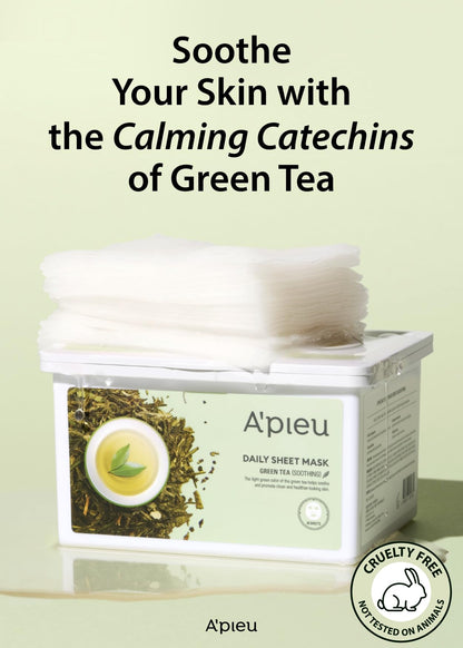 A'PIEU Daily Sheet Mask (Green Tea) – 30-Day Moisturizing Lyocell Mask for All Skin Types