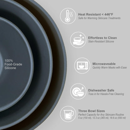 APPEARUS Facial Mask Silicone Mixing Bowl Set – 6-Piece Spa Skincare Kit (Dark Gray), 3 Bowls, Brush & Spatulas, Microwave & Dishwasher Safe