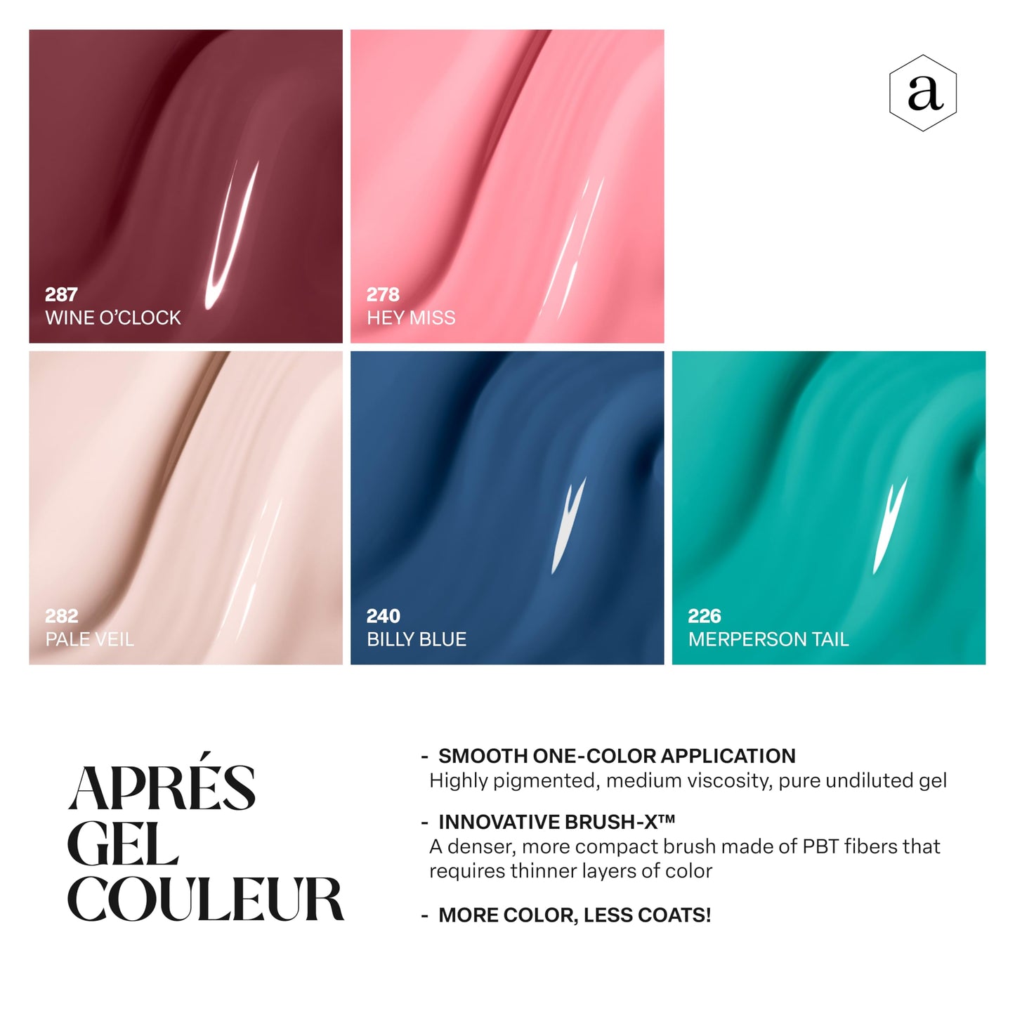 APRÉS Gel Couleur Combo Set: 5-Color Gel Polish with Brush-X – 2024 Edition (Set 10)