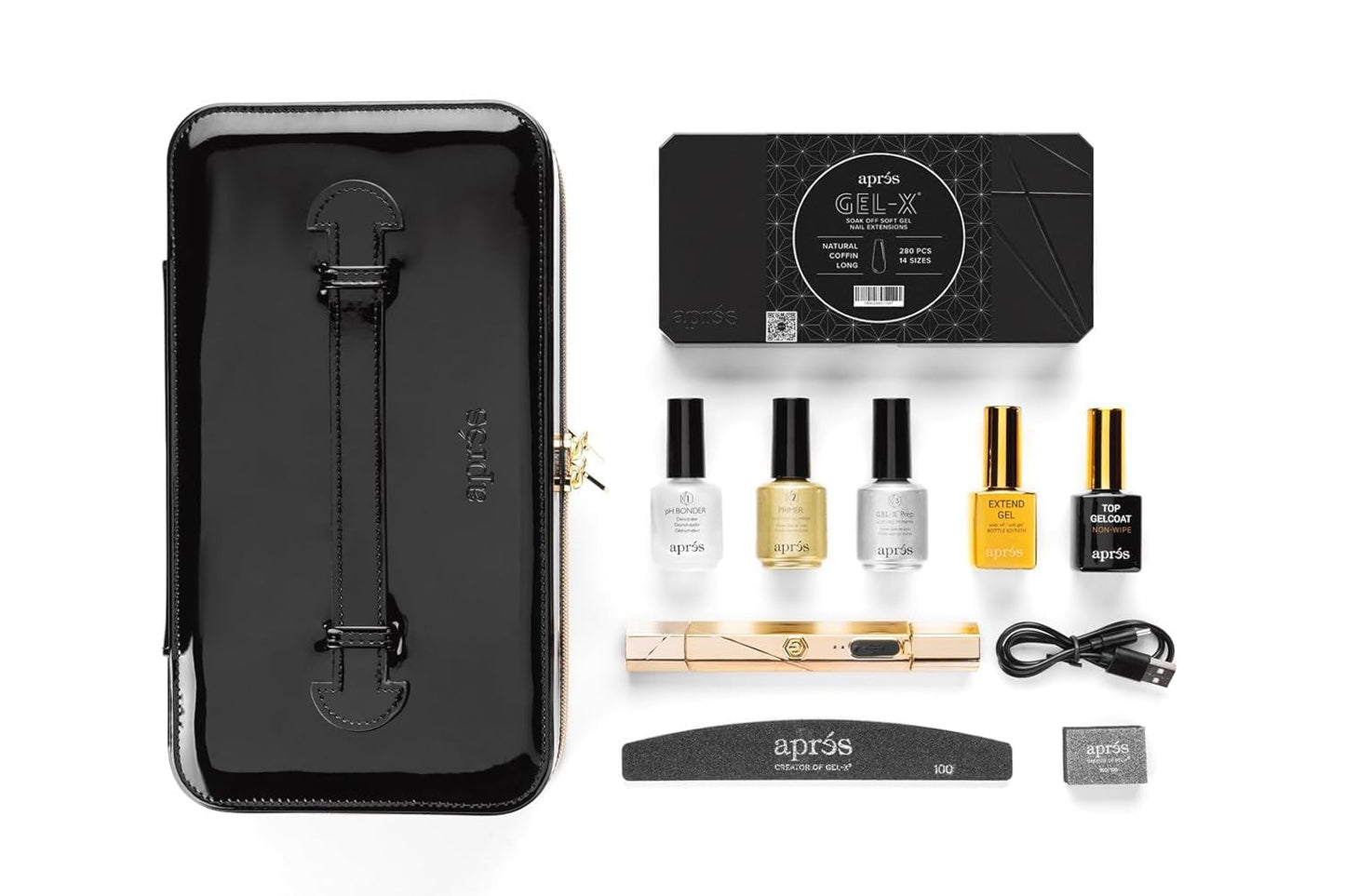 APRES Gel-X Nail Starter Kit – 14 Sizes incl. Half Sizes, Natural Coffin Long (2025 Edition)