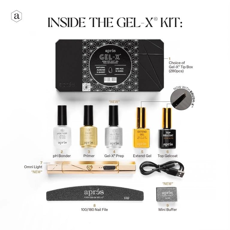 APRES Gel-X Nail Starter Kit – 14 Sizes incl. Half Sizes, Natural Coffin Long (2025 Edition)