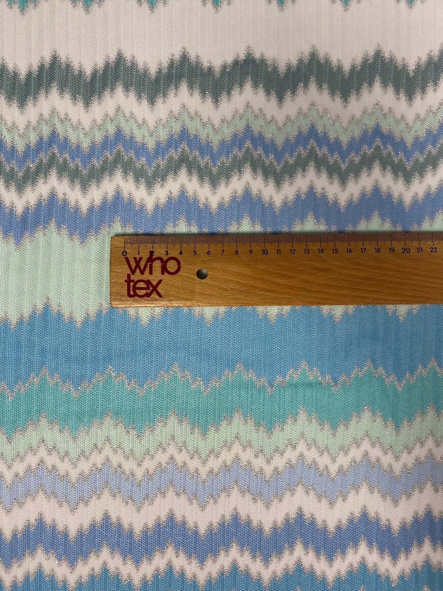 Aqua Blue and Mint Green Zigzag Pattern Woven Fabric by the Metre