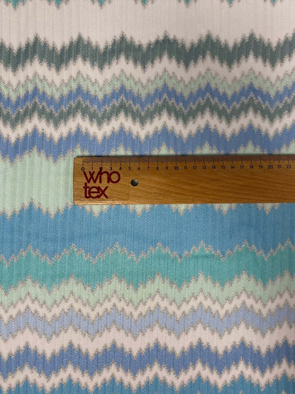 Aqua Blue and Mint Green Zigzag Pattern Woven Fabric by the Metre
