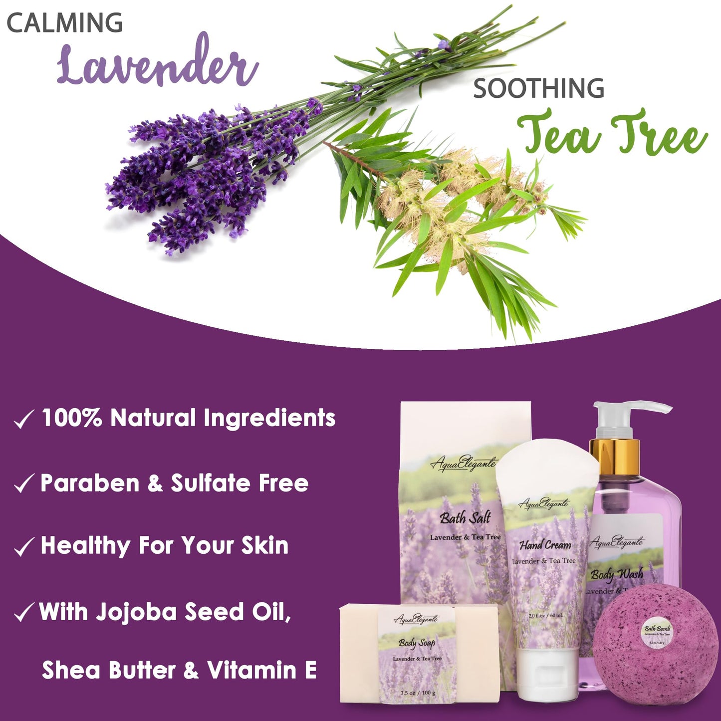 Aqua Elegante Spa Baskets for Women – Luxury Lavender & Tea Tree Bath Set