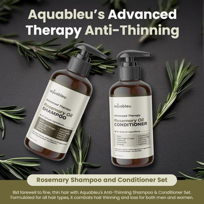Aquableu Advanced Therapy Rosemary Oil Shampoo & Conditioner Set – 16oz for Volume, Strength & Thickness