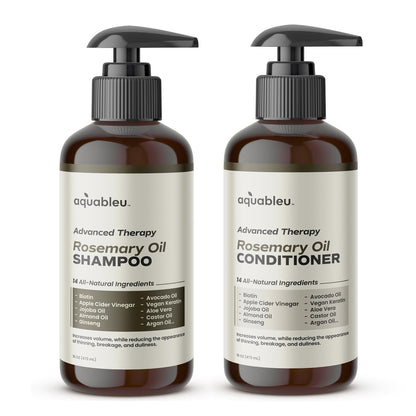 Aquableu Advanced Therapy Rosemary Oil Shampoo & Conditioner Set – 16oz for Volume, Strength & Thickness