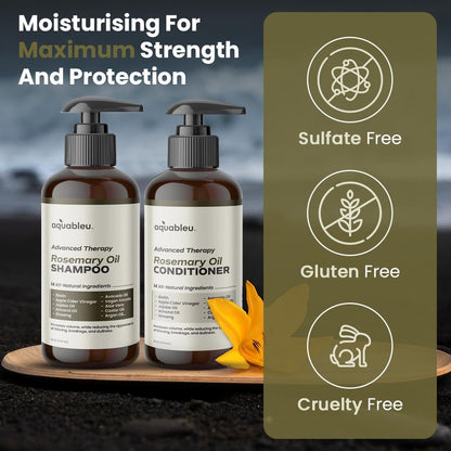 Aquableu Advanced Therapy Rosemary Oil Shampoo & Conditioner Set – 16oz for Volume, Strength & Thickness