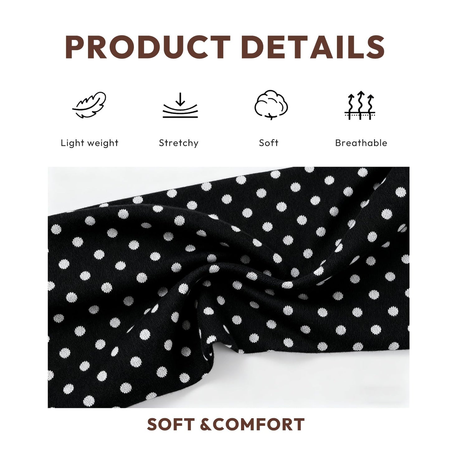 Aranya Women's Headbands 5pc Set – Soft Stretchy Fabric for Yoga & Everyday Wear (Polka Dot)
