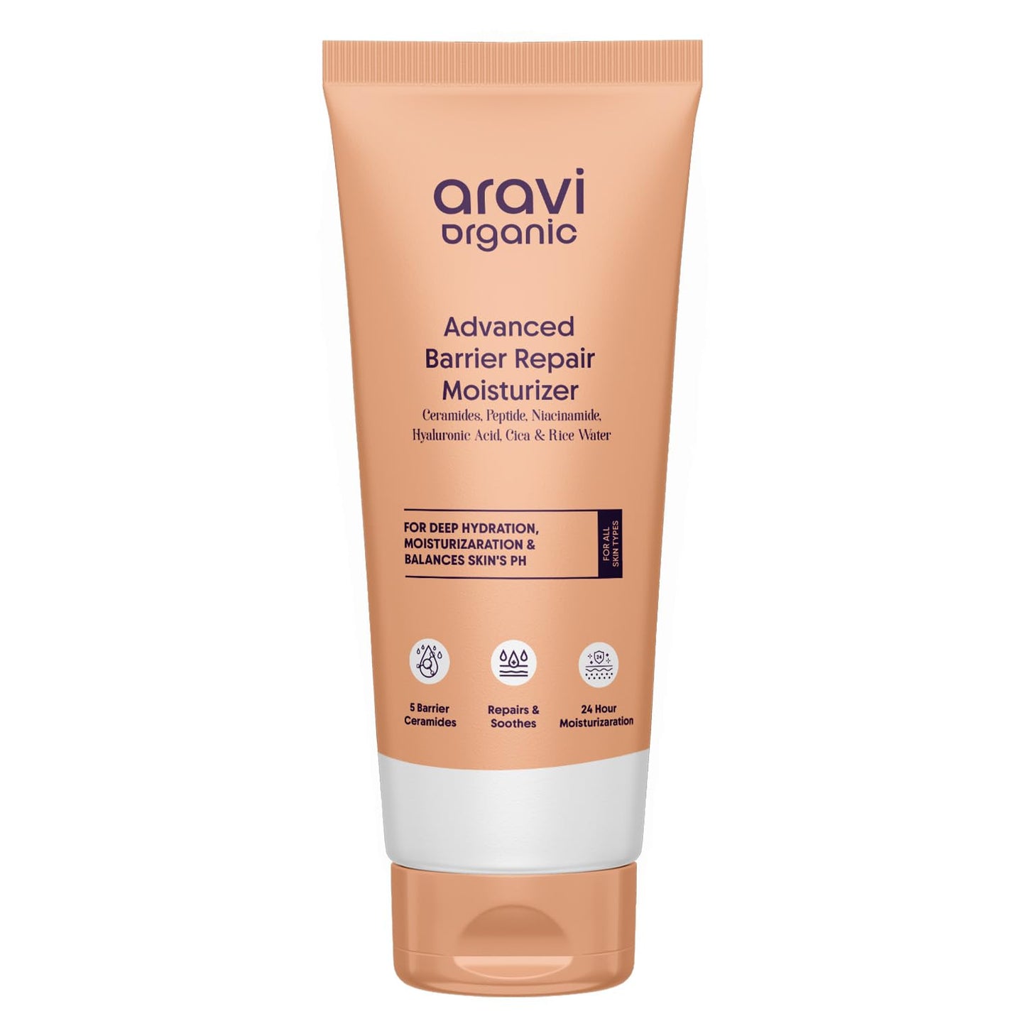 Aravi Organic Advanced Barrier Repair Moisturizer | Ceramides, Peptide, Hyaluronic Acid & Cica – Deep Hydration (3.5 oz / 100 g)