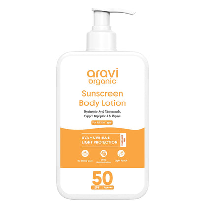 Aravi Organic Oil-Free Sunscreen Body Lotion SPF 50 PA++++ | Lightweight, Invisible Finish | 200ml