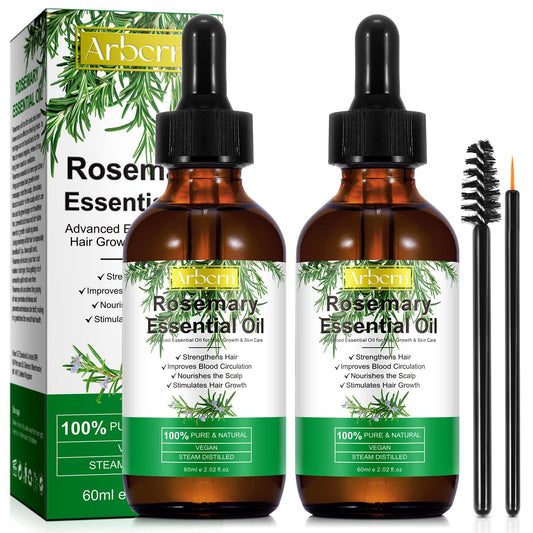 2 Pack Organic Rosemary Oil for Hair Growth | 100% Pure Rosemary Essential Oil for Eyebrow & Eyelash Nourishment | Arbcrn