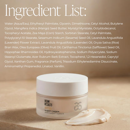 Arbonne DermResults Night Cream – Overnight Hydration with Tri-Lipid Complex (1.7 oz / 50 ml)