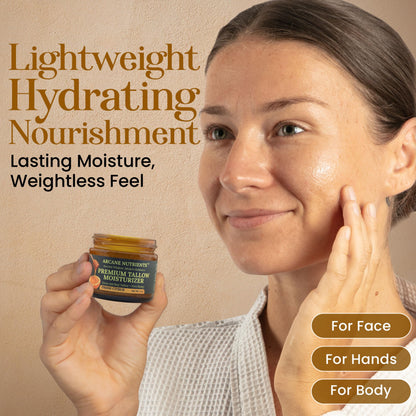 ARCANE NUTRIENTS Grass-Fed Beef Tallow Balm with Honey — Nourishing Moisturizer for Face, Hands & Body | Fresh Citrus Scent | 2 oz