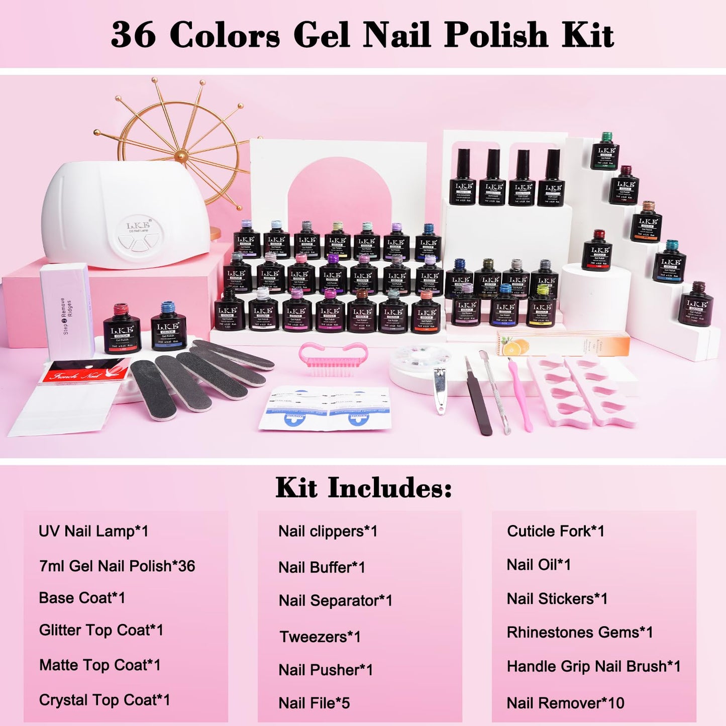 ARCWEISSO Gel Nail Polish Kit with UV Light – 36 Colors, Base & Top Coats, 66-Piece All-In-One Set