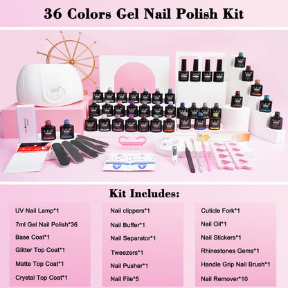 ARCWEISSO Gel Nail Polish Kit with UV Light – 36 Colors, Base & Top Coats, 66-Piece All-In-One Set