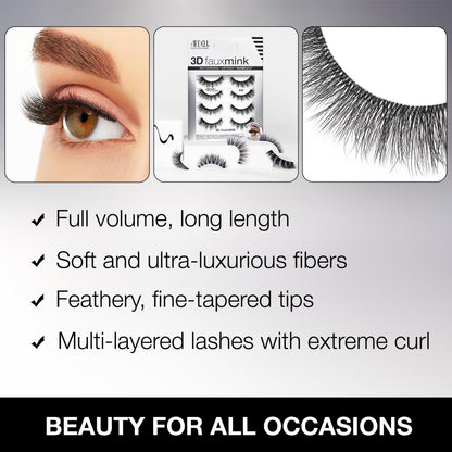 Ardell 3D Faux Mink Lashes – Lightweight Invisiband Demi Wispies (4 Pairs)